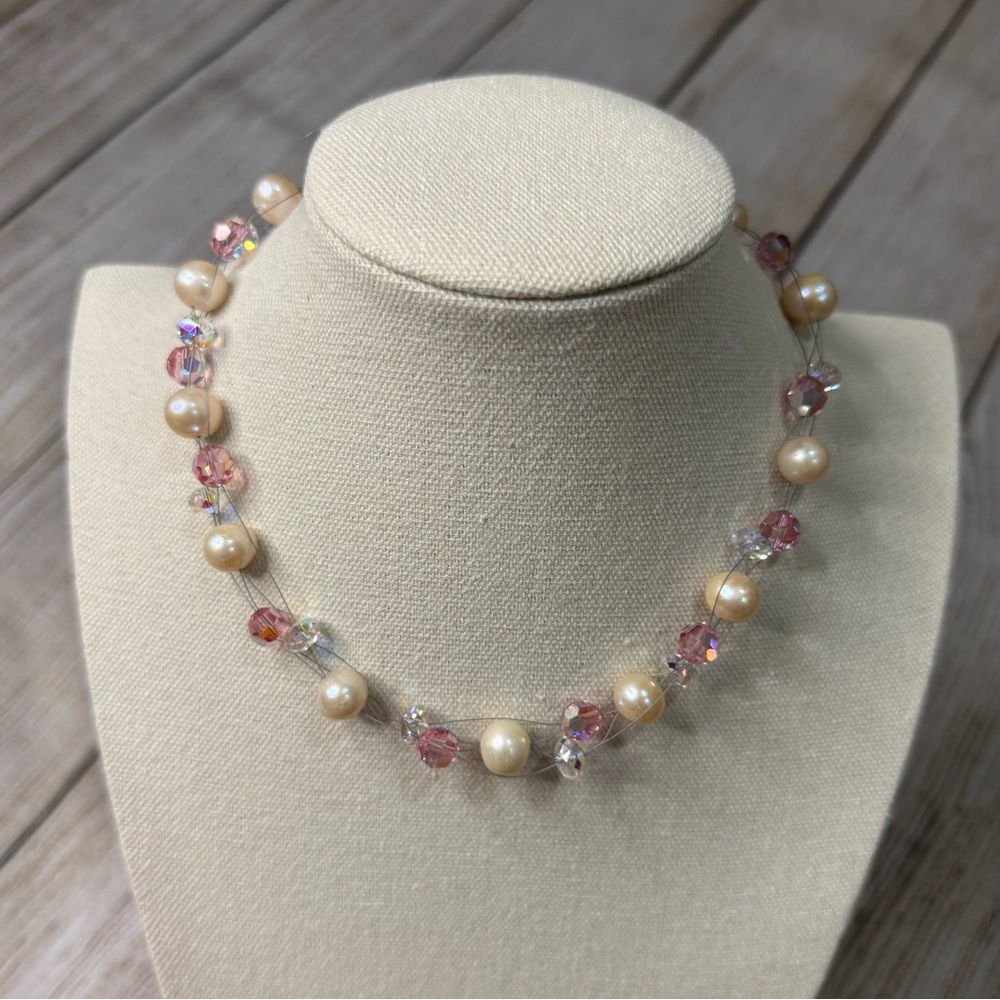 NWT Swarovksi Crystal Bead and Fresh Water Pearl Illusion Choker Necklace